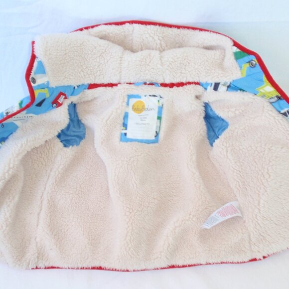 Mini Boden Blue Kids Puffer Jacket with Vehicle Print - Picture 7 of 12